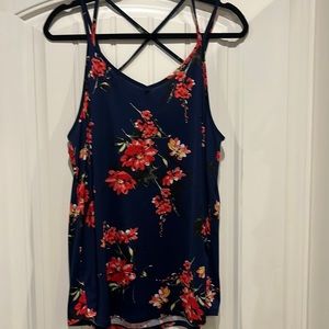 Midnight blue floral plus size cross back tank